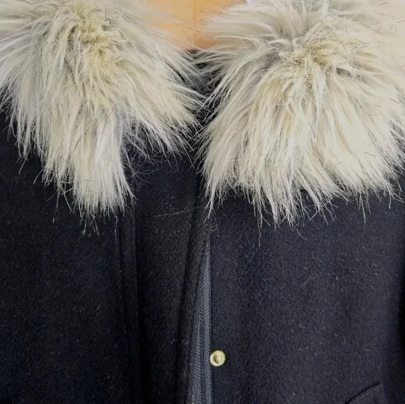 J Crew Chateau Black Wool Stadium Cloth Parka Fur Hood Coat‎ - Picture 6 of 16